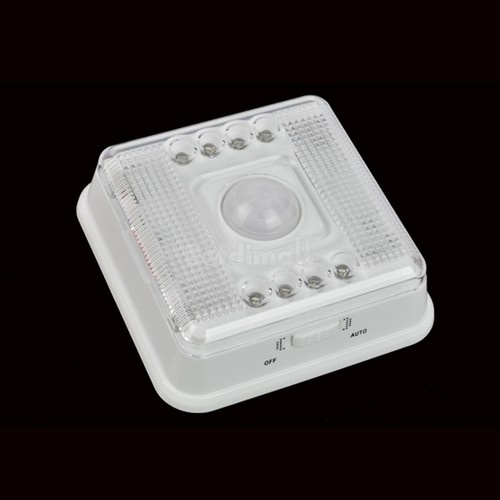 PIR Auto Sensor Motion Battery White Case BE0D Wireless Infrared 8LED Light Lamp