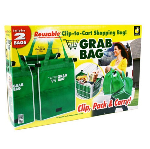 As Seen On Tv Grab Bag Clip-To-Cart Reusable Grocery Shopping Bags Pack of 2