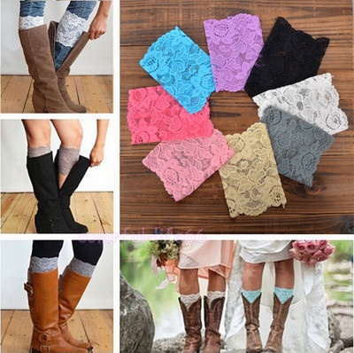 8 colors Stretch Lace Boot Cuffs Flower Leg Warmers Lace Trim Toppers Socks