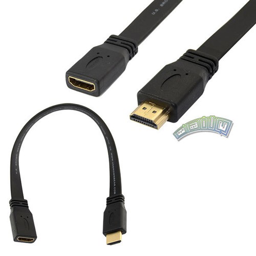 1Ft 30CM Short Flat HDMI Extension Lead Gold Female Jack to Male Plug Cable Cord