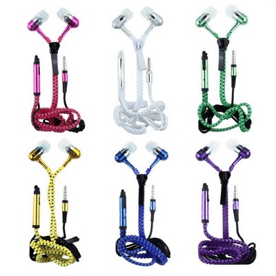 Trendy Style Stereo 3.5mm Earbuds Earphones Tangle-Free with Mic Zipper Headset