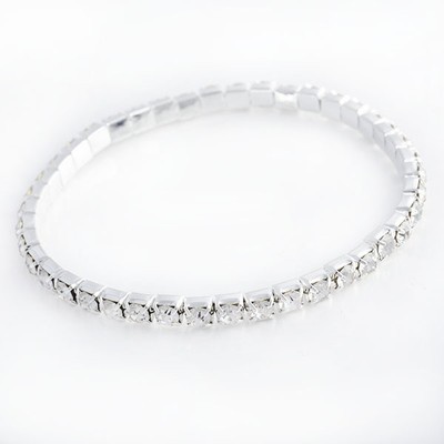 STRETCH Tennis Bracelet 1 Rows Ladies CZ White GF, For Any Party,B154