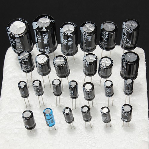 1uF~2200uF 25 Values 125Pcs Electrolytic Capacitors Assortment Kit Assorted Set