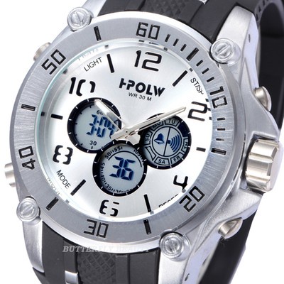 New Red Men Boy Analog & LED Day Date Dual Display Stainless Outdoor Sport Watch