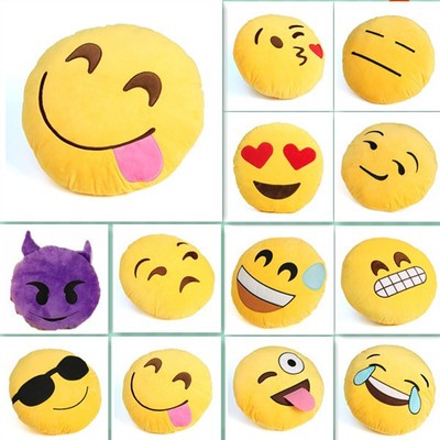 Emoji Smiley Emoticon Yellow Round Cushion Pillow Stuffed Plush Soft Toy