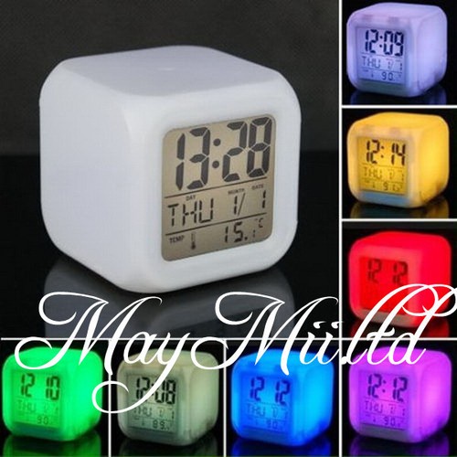 Brand New Glowing 7 LED Color Change Digital Glowing Alarm Thermometer Clock  G