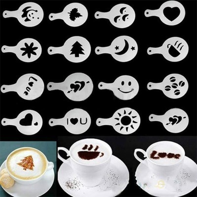 16 Coffee Machine Barista Stencils Template Strew Flowers Pad Duster Spray Print