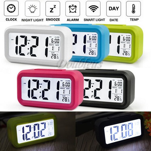 Snooze Electronic LED Digital Alarm Clock Backlight Control Thermometer Calendar