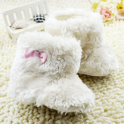 Infant Bowknot Plush Snow Boots Baby Girls Woolen Yarn Crib Shoes Soft Bootie