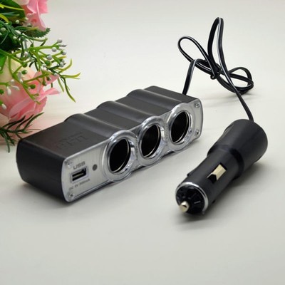 Cigarette 3 Way Car Lighter Socket Splitter Charger Power Adapter DC+USB 12V-24V