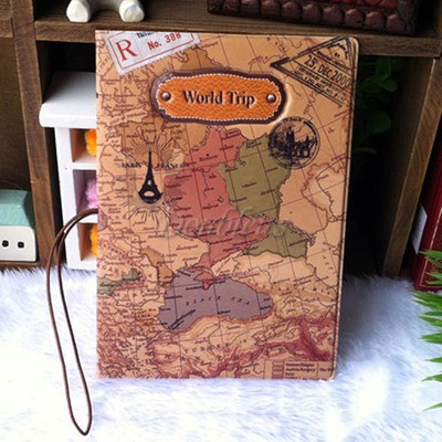 Faux Leather World Trip Map Travel Passport Cover Holder Pockets ID Bag Folder