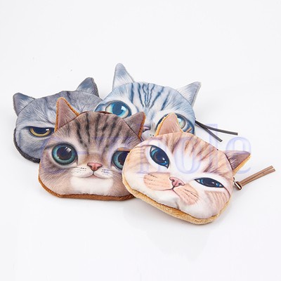 Cat Owl Face Purse Mini Coin Money Bag Zip Wallet Pouch Pocket Makeup Handbag TW