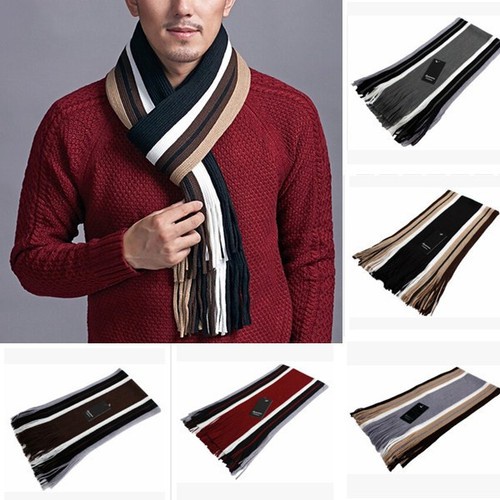 Mens Classic Cashmere Shawl Winter Warm Long Fringe Striped Tassel Scarf