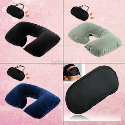 car air travel soft pillow neck u-shape headrest cushion eye mask ear plugs buds