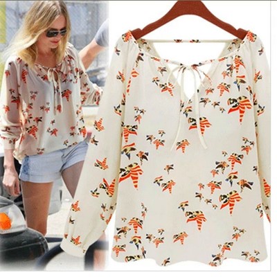 Lady New Zara Style Bird Pattern Chiffon Print Tops