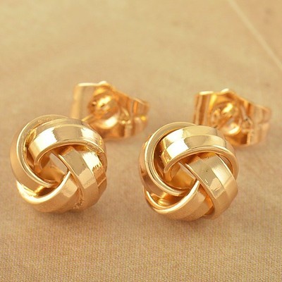 Lovely 9K Solid Gold Filled Womens Love-Knot Stud Earrings,Z2975