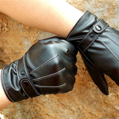Mens Luxurious PU Leather Winter Super Touch Screen Warm Gloves Cashmere Gayly