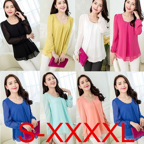 S-XXXXL Women Autumn Fashion Maxi Long Sleeve Irregular Chiffon Tops Blouse