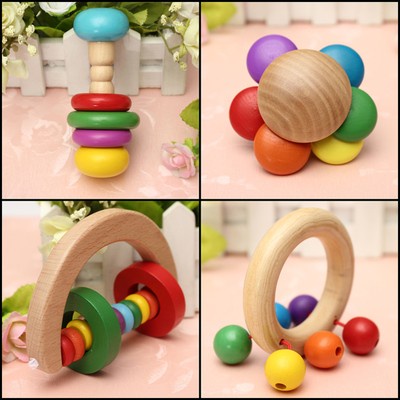 Kid Baby Children Wooden Musical Bell Handbell Rattle Toy Education Instrument