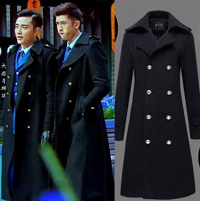 Men's Military Double Breasted Wool Blend Winter Jackets Warm Long Trench Coats