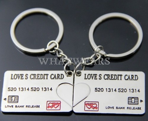 1 Pair Couple Lover Gift Key Ring Keychain Fob Metal Love's Credit Card LJN