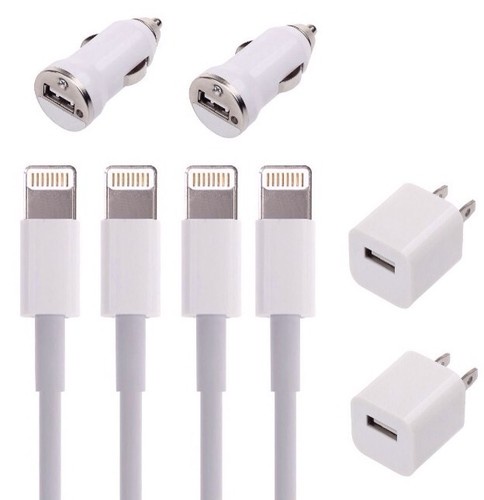 4 X 8Pin USB Data Sync Cables + 2 USB Wall + 2 Car Chargers For iPhone 5 5S 5C q