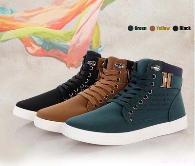 2014 New Men Shoes Fashion Leather Shoe Casual High Top Shoes Canvas Sneakers