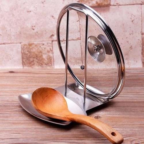 Stainless Steel Pan Pot Cover Lid Rack Stand Spoon Holder Kitchen Tool LJ
