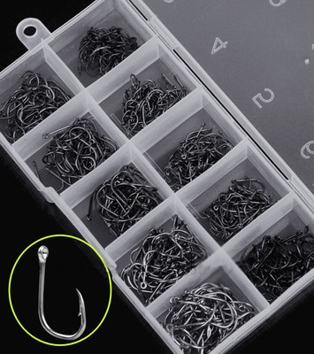 500pcs 10 Sizes Black Silver Fish Fishing Sharpened Hooks With Box Top Quality