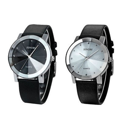 SINOBI Fashion Crystal Mens Women Quartz Dress Style Leather Wrist Watch Gift