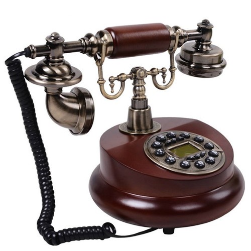 Vintage Retro Antique Style Corded Wooden Push Button Telephone Home Desk Phone