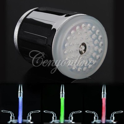 RGB LED Light Temperature Sensor 3 Color No Battery Water Tap Faucet Glow Shower