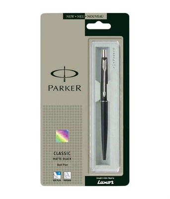 Parker Classic Matte Black Chrome Trim CT Ball Point Pen Quink Blue Refill New