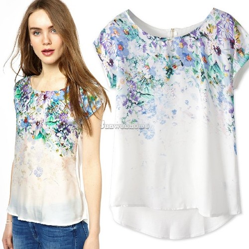 Women Girl's New Elegant Floral Prints T Shirt Short Sleeve Casual Blouse Tops