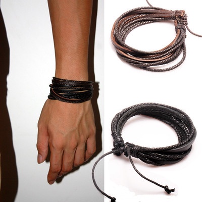 2PCS Fashion Mens Wrap Leather Charm Infinity Bracelet Lot Women Jewelry Chain