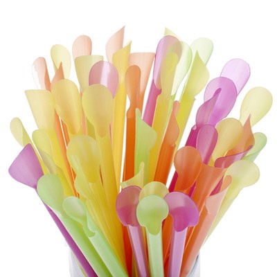 50Pcs 2 In 1 Plastic Spoon Drinking Straws Drinking Spoon Wedding Birthday