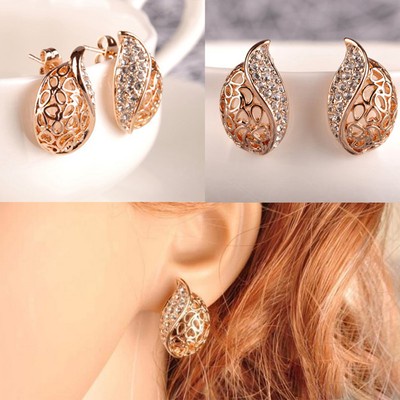 Chic Womens Clear Crystal Rhinestone Silver Plated Ear Stud Earrings Jewelry