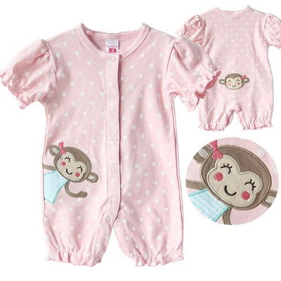 Baby Girls Newborn 100% Cotton Short Sleeve Jumpsuit Romper Climbing Cloth 0-18M