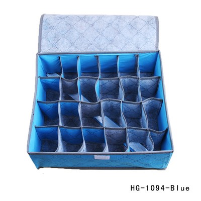 PV 24 Cell Bamboo Charcoal Bra Underwear Drawer Closet Organizer Storage Blue