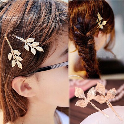 2pcs Fashion Elegant Gold Leaf Hair Cuff Clip Jewelry Hairpin Womens Accessories