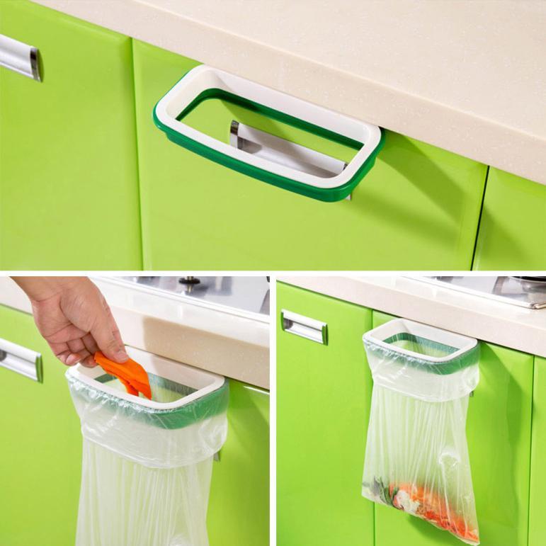 Hanging Kitchen Cabinet Door Trash Rack Style Storage Garbage Bags Holder Hanger