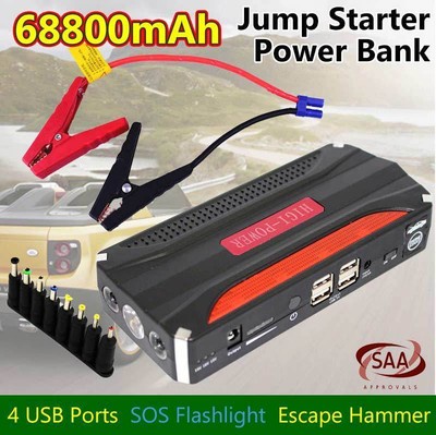 12V Jump Starter Booster Battery Power Bank 4 USB Charger 68800mAh Vehicle Car