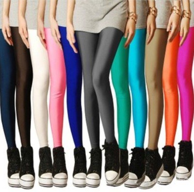 Womens High Waist Stretch Skinny Shiny Spandex Leggings Pants Slim Fit