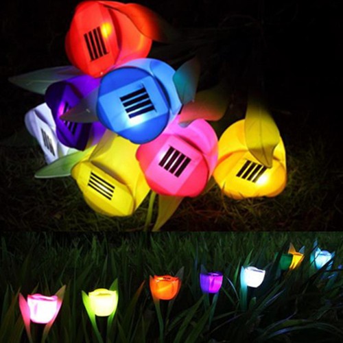 LED Light Solar Powered Tulip Flower Garden Path Yard  Way Landscape Lamp