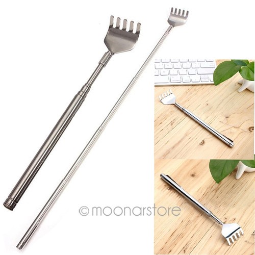 Metall Rückenkratzer Rücken Kratzer ausziehbar Teleskop Kratzhand 18-53cm Silber