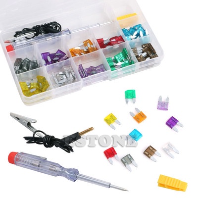 100pcs Car Micro Mini Low profile Blade Fuse 2A-35A + Test pen + Storage Box