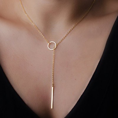 2014 New Personality Stunning Golden Bar Circle Lariat Necklace