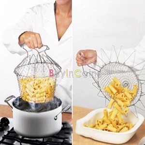 Foldable Steam Rinse Strain Fry Chef Basket Strainer Net Kitchen Cooking Tool