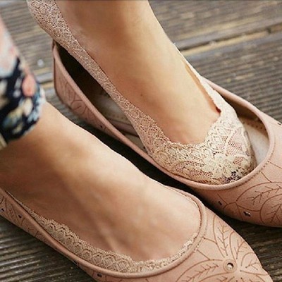 Women Cotton Lace Antiskid Invisible Liner No Show Peds Low Cut Socks