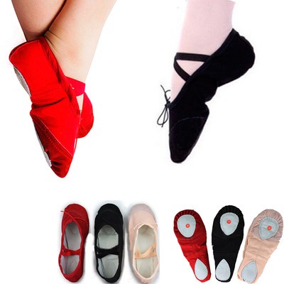 Lady Girls Kid Canvas Ballet Pointe Black Dance Flat Shoes Slippers Split Sole